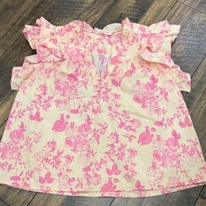 Talulah Floral Ruffle Blouse in Pink and Cream size L